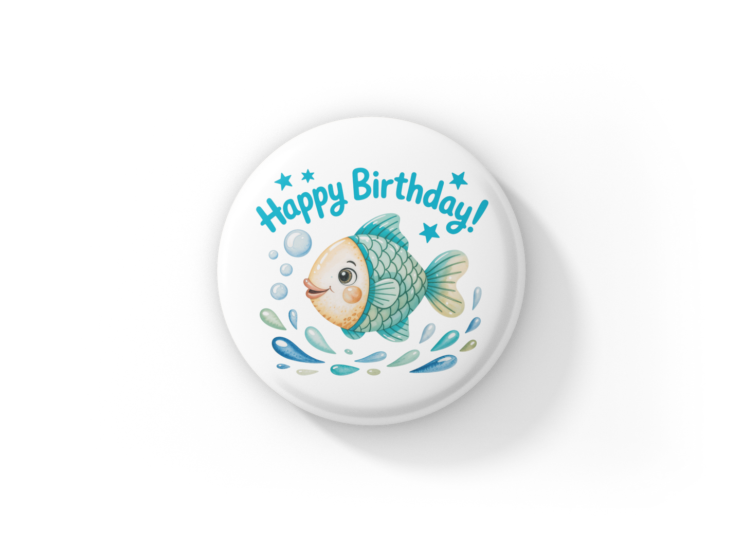 Happy Birthday Fish Pin Back Button, Magnet