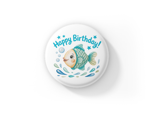 Happy Birthday Fish Pin Back Button, Magnet