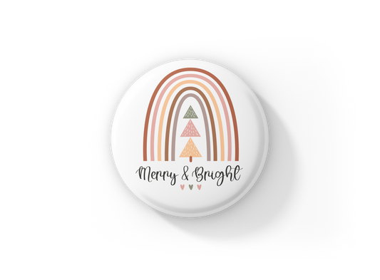 Merry & Bright Rainbow Pin Back Button, Magnet
