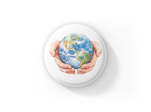 Earth Hands Pin Back Button, Magnet