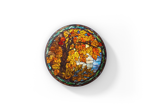 Stained Glass Fall Tree Pin Back Button