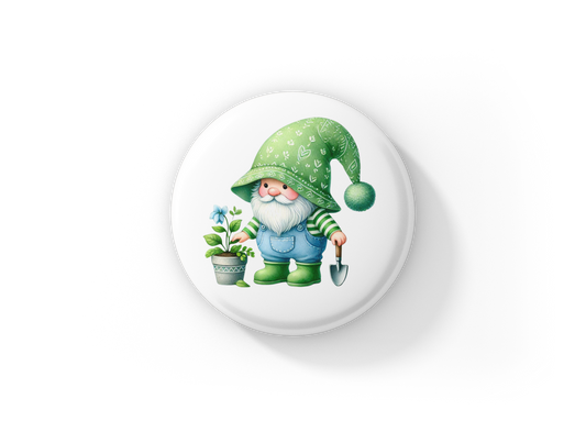Garden Gnome Pin Back Button, Magnet