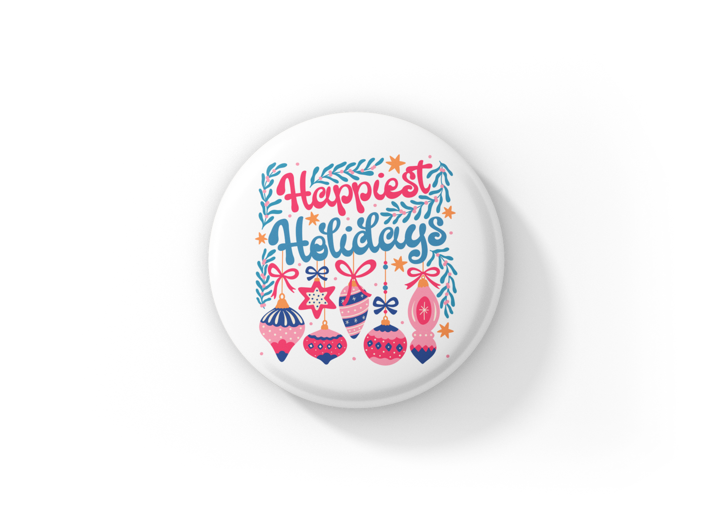 Happiest Holidays Pin Back Button, Magnet
