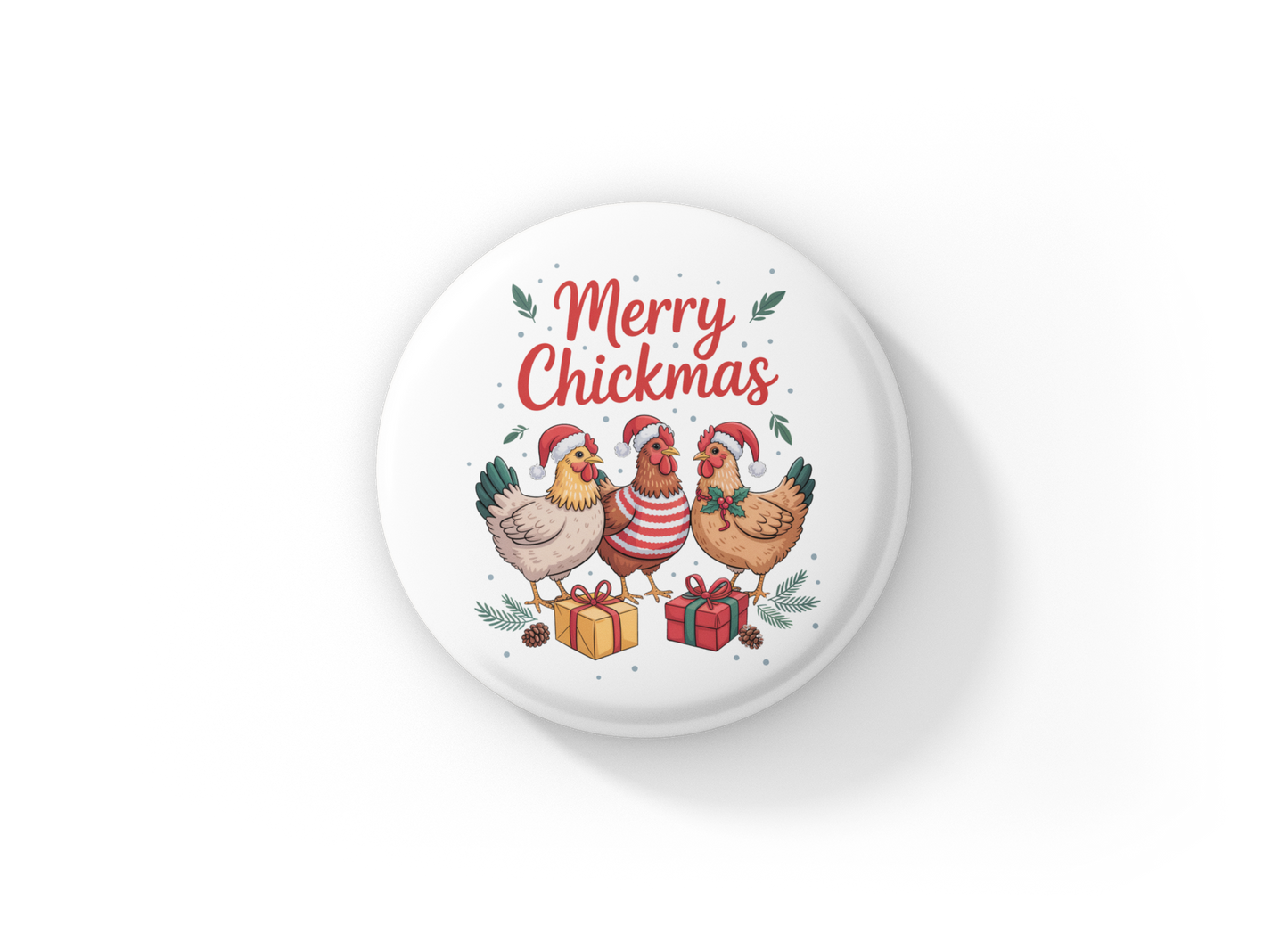 Merry Chickmas Pin Back Button, Magnet