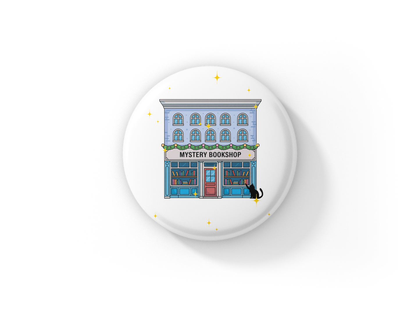 Mystery Bookshop Pin Back Button, Magnet