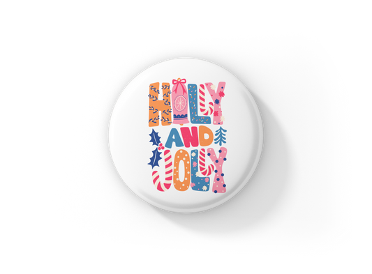 Holly and Jolly Pin Back Button, Magnet