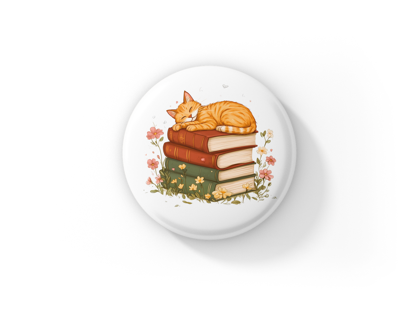 Book Cat Pin Back Button, Magnet