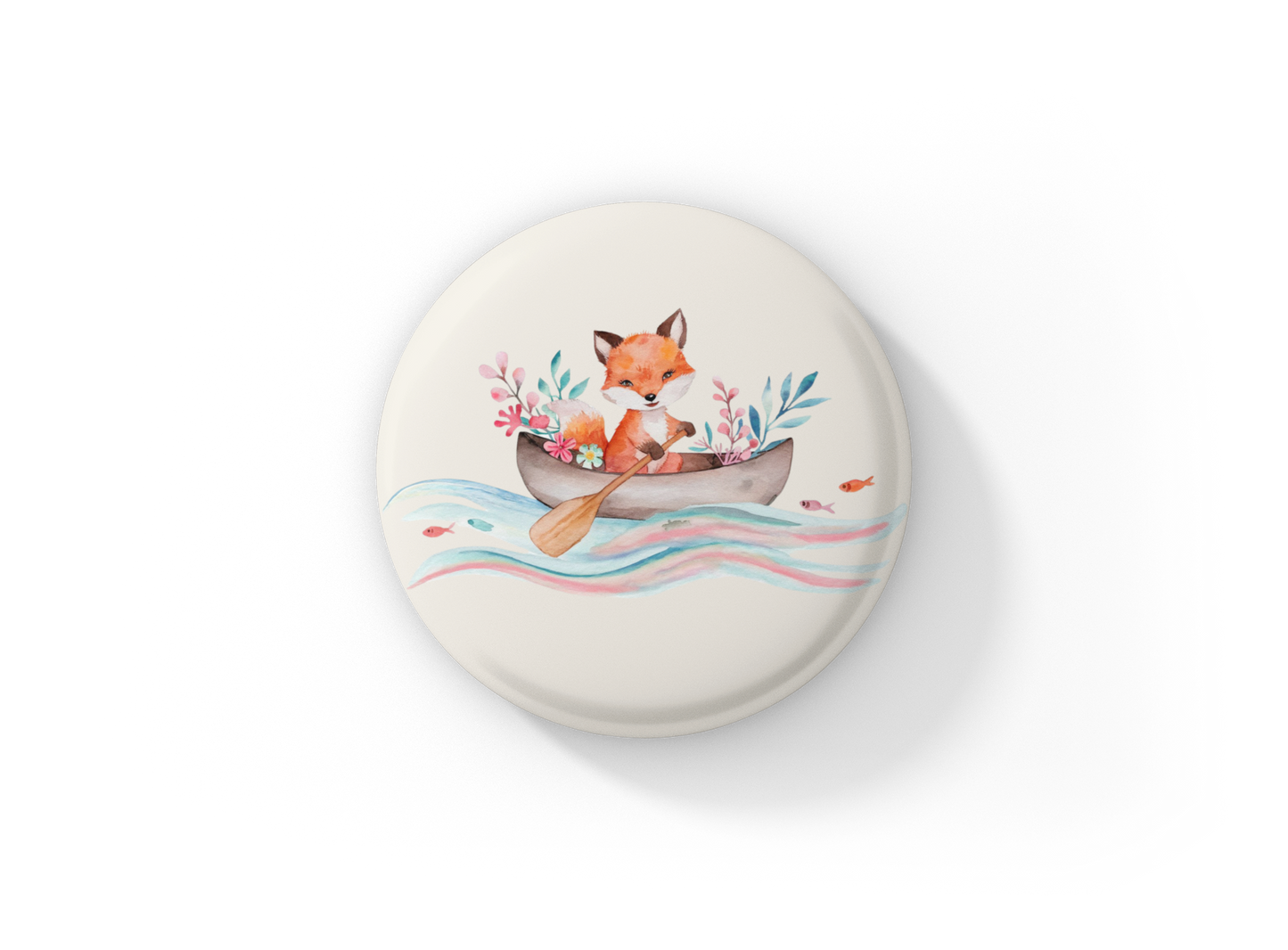Fox Canoeing Pin Back Button, Magnet
