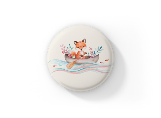 Fox Canoeing Pin Back Button, Magnet