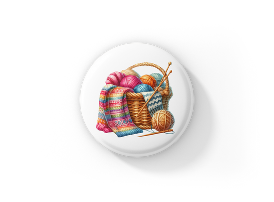Knitting Basket Pin Back Button, Magnet