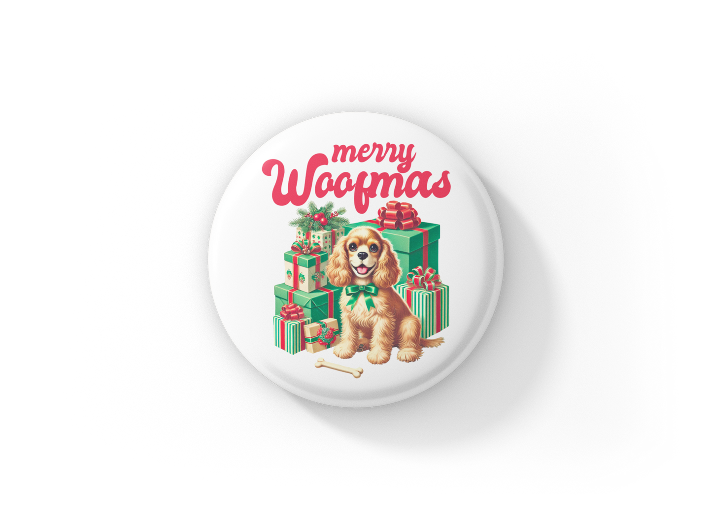 Merry Woofmas Pin Back Button, Magnet