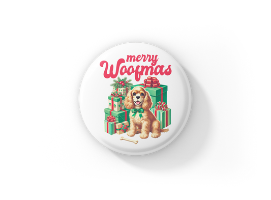 Merry Woofmas Pin Back Button, Magnet