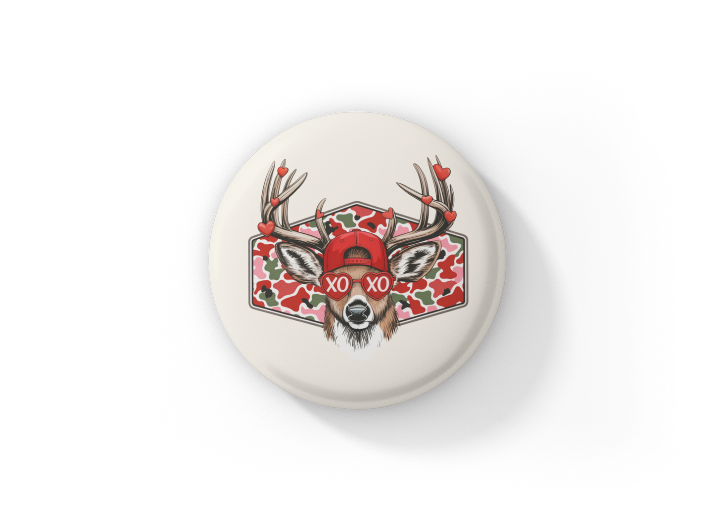 Valentine Deer Pin Back Button, Magnet