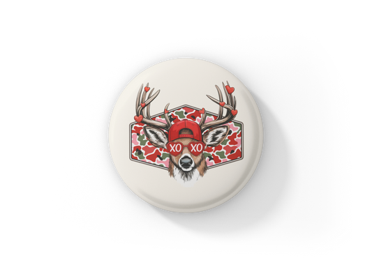 Valentine Deer Pin Back Button, Magnet