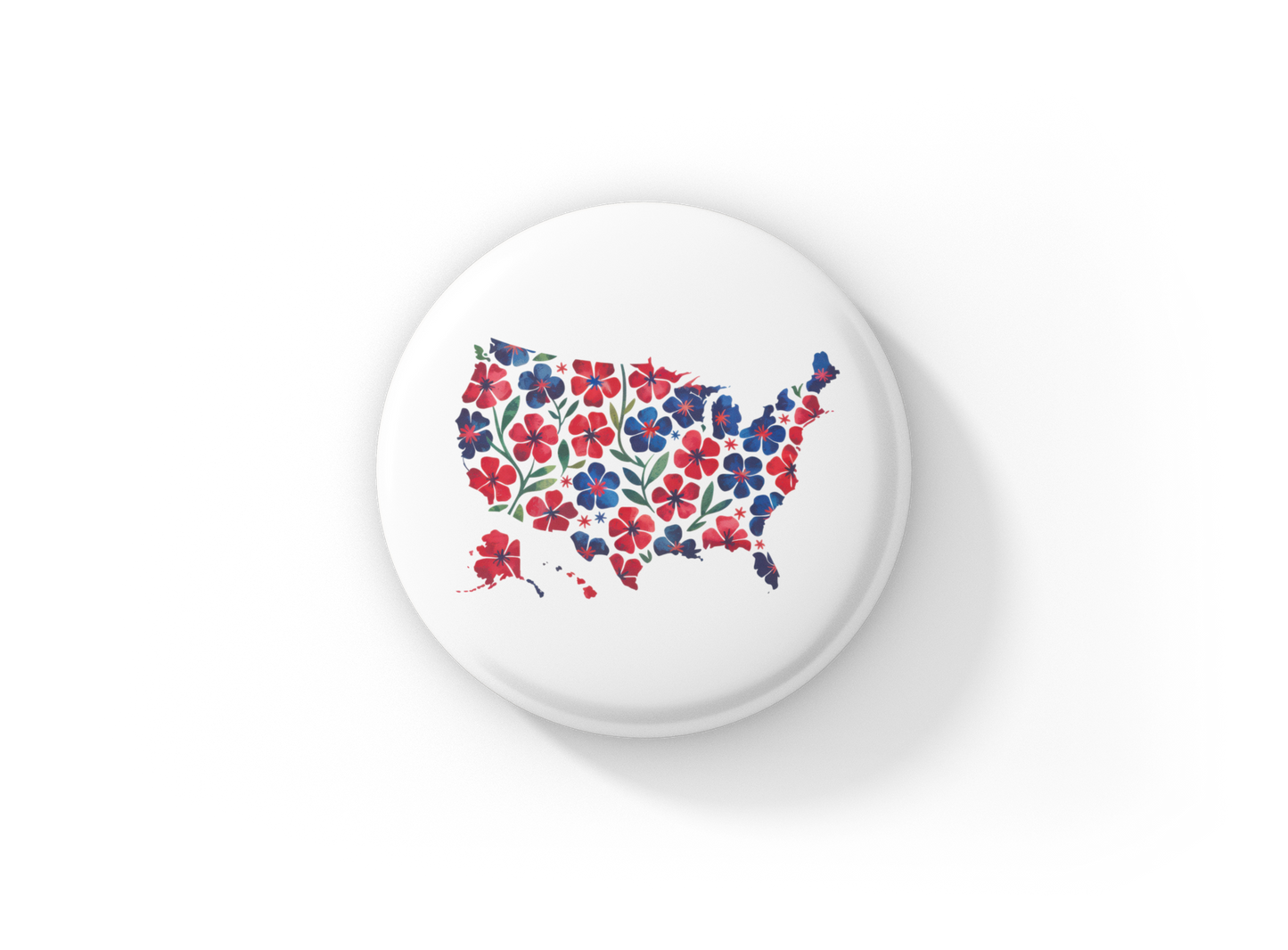 America Floral Pin Back Button, Magnet