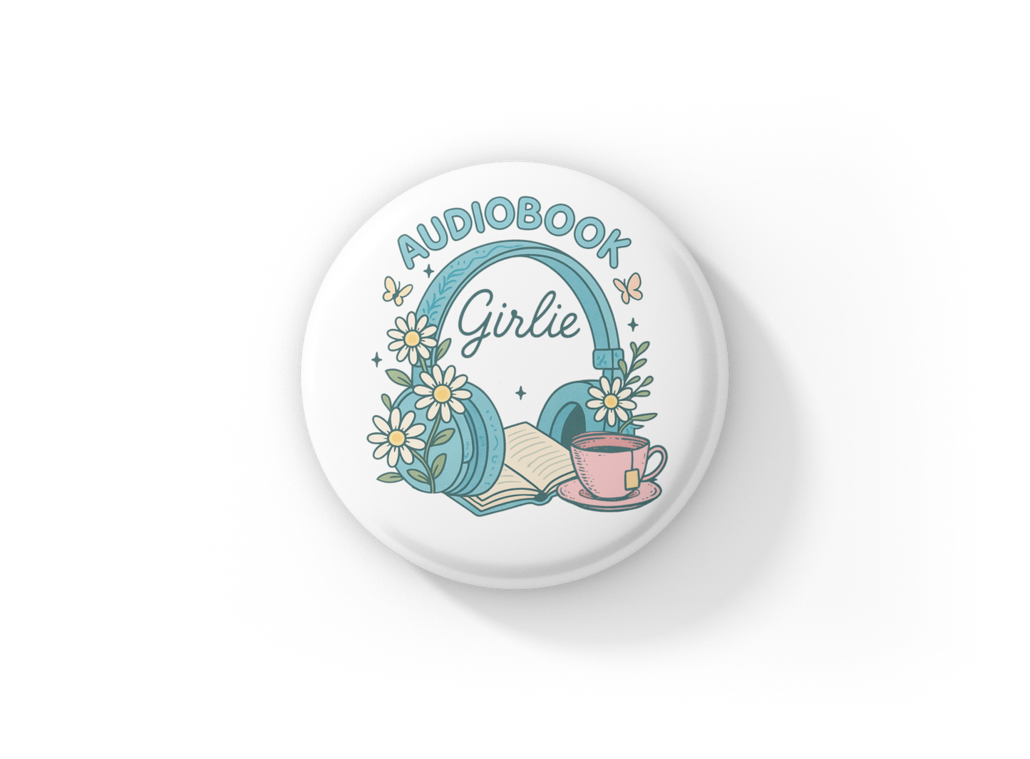 Audiobook Girlie Pin Back Button, Magnet