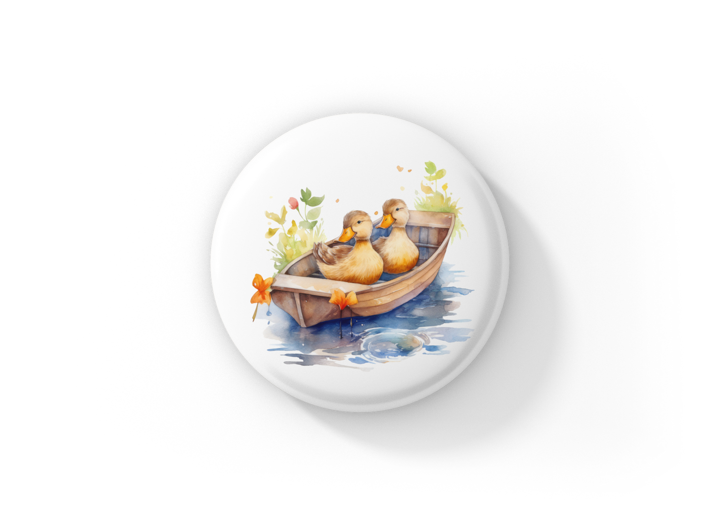 Ducklings in Boat Pin Back Button, Magnet