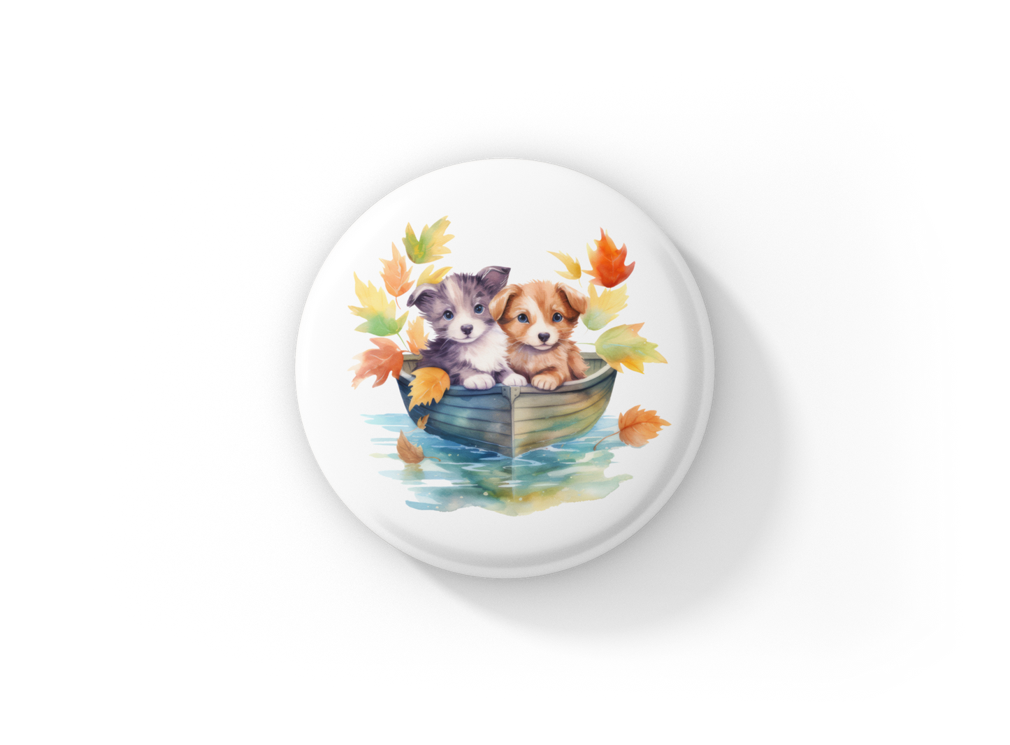 Puppies in a Boat Pin Back Button, Magnet
