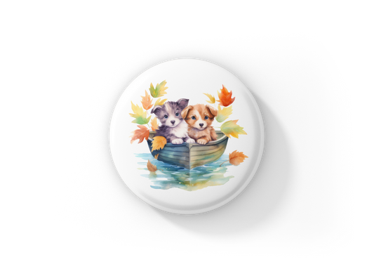 Puppies in a Boat Pin Back Button, Magnet