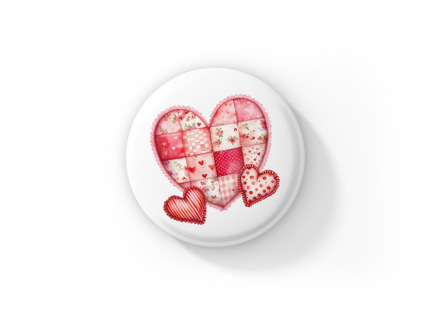 Quilted Hearts Pin Back Button, Magnet