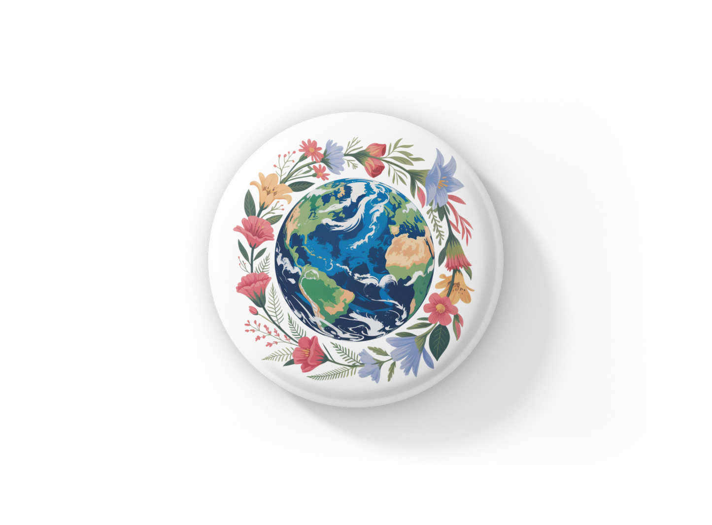 Earth Floral Pin Back Button, Magnet