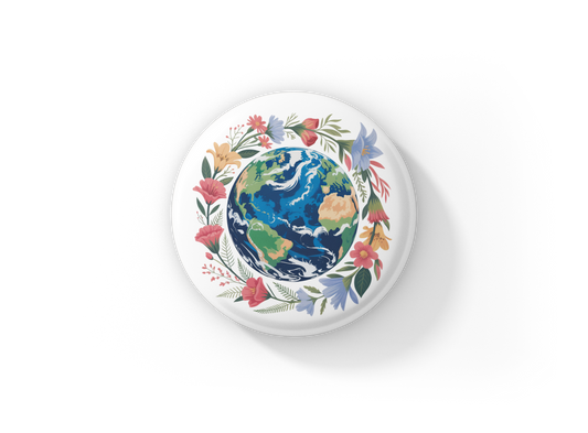 Earth Floral Pin Back Button, Magnet