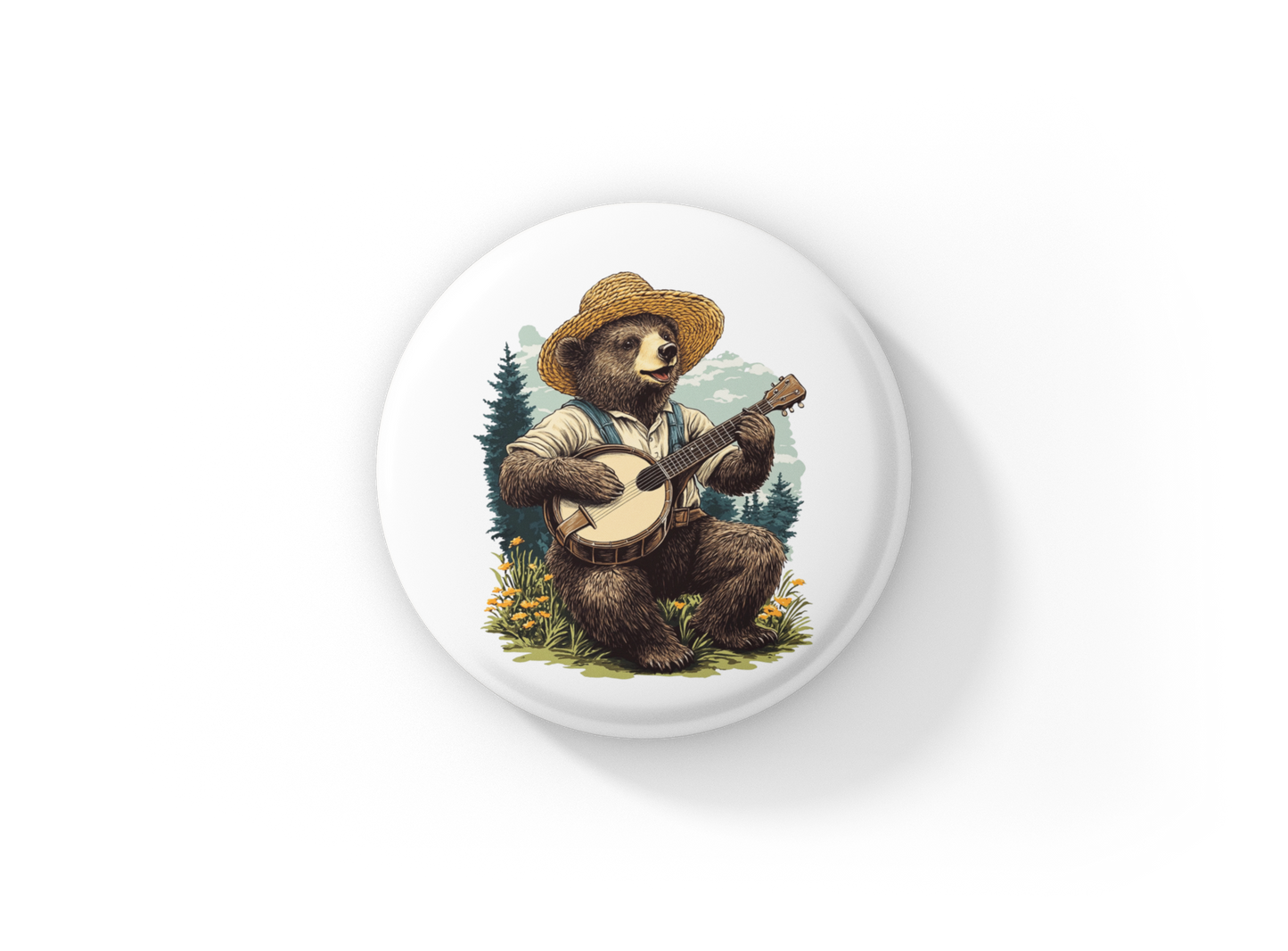 Banjo Bear Pin Back Button, Magnet