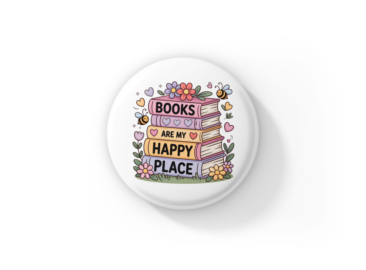 Books Are My Happy Place Pin Back Button, Magnet