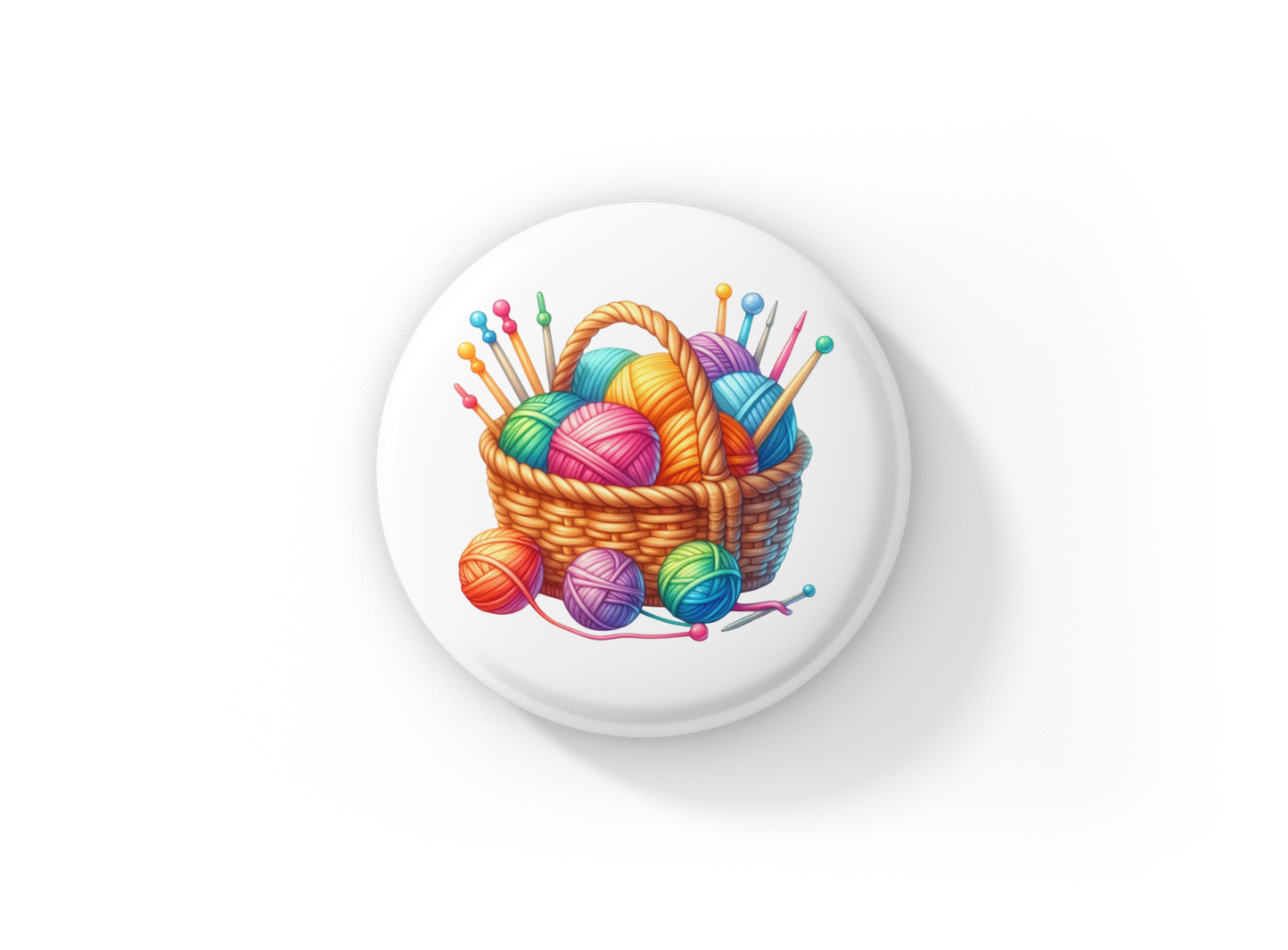 Knitting Basket Pin Back Button, Magnet