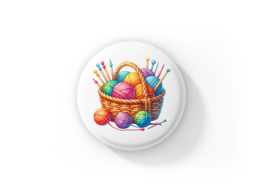 Knitting Basket Pin Back Button, Magnet