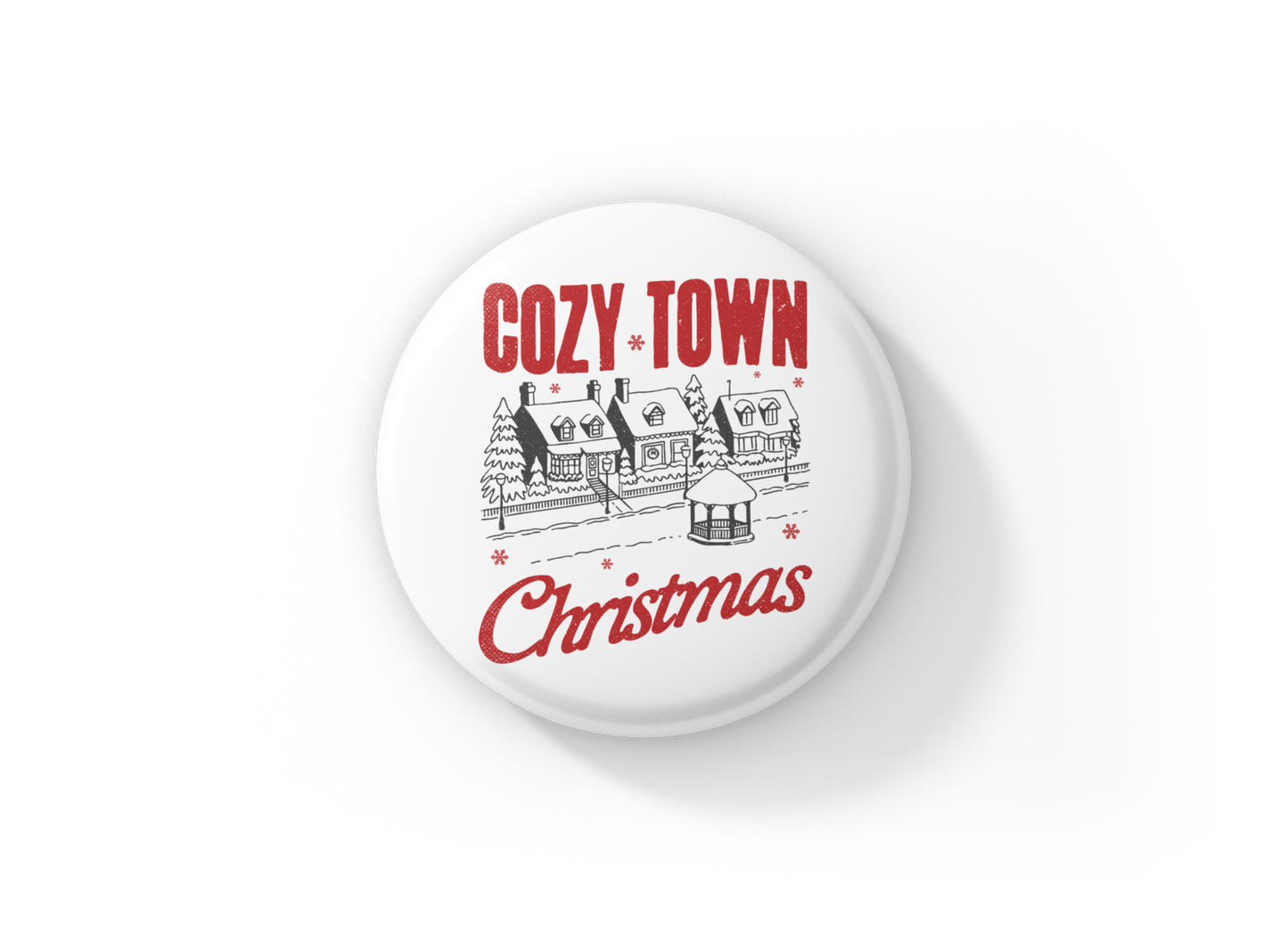Cozy Town Christmas Pin Back Button, Magnet