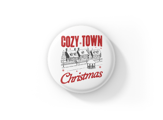 Cozy Town Christmas Pin Back Button, Magnet