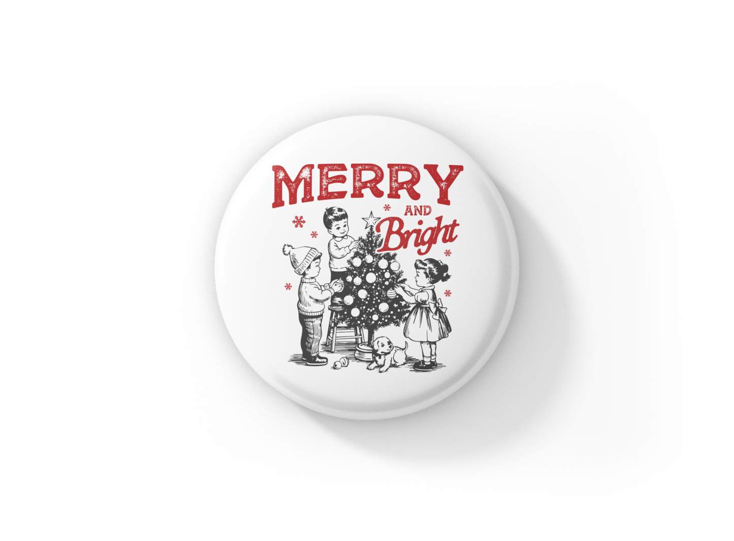 Merry and Bright Children Pin Back Button, Magnet