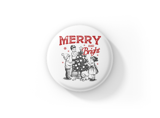 Merry and Bright Children Pin Back Button, Magnet
