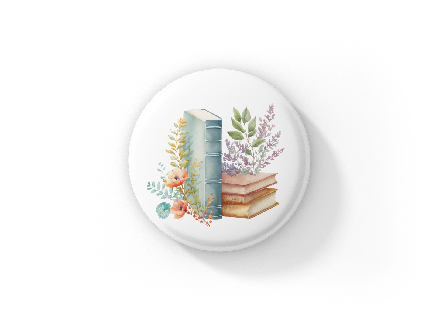 Floral Books 3 Pin Back Button, Magnet, Keychain