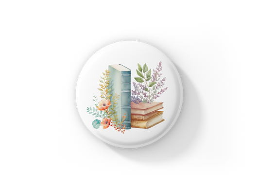 Floral Books 3 Pin Back Button, Magnet, Keychain