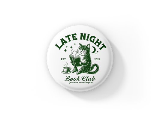 Late Night Book Club Pin Back Button, Magnet