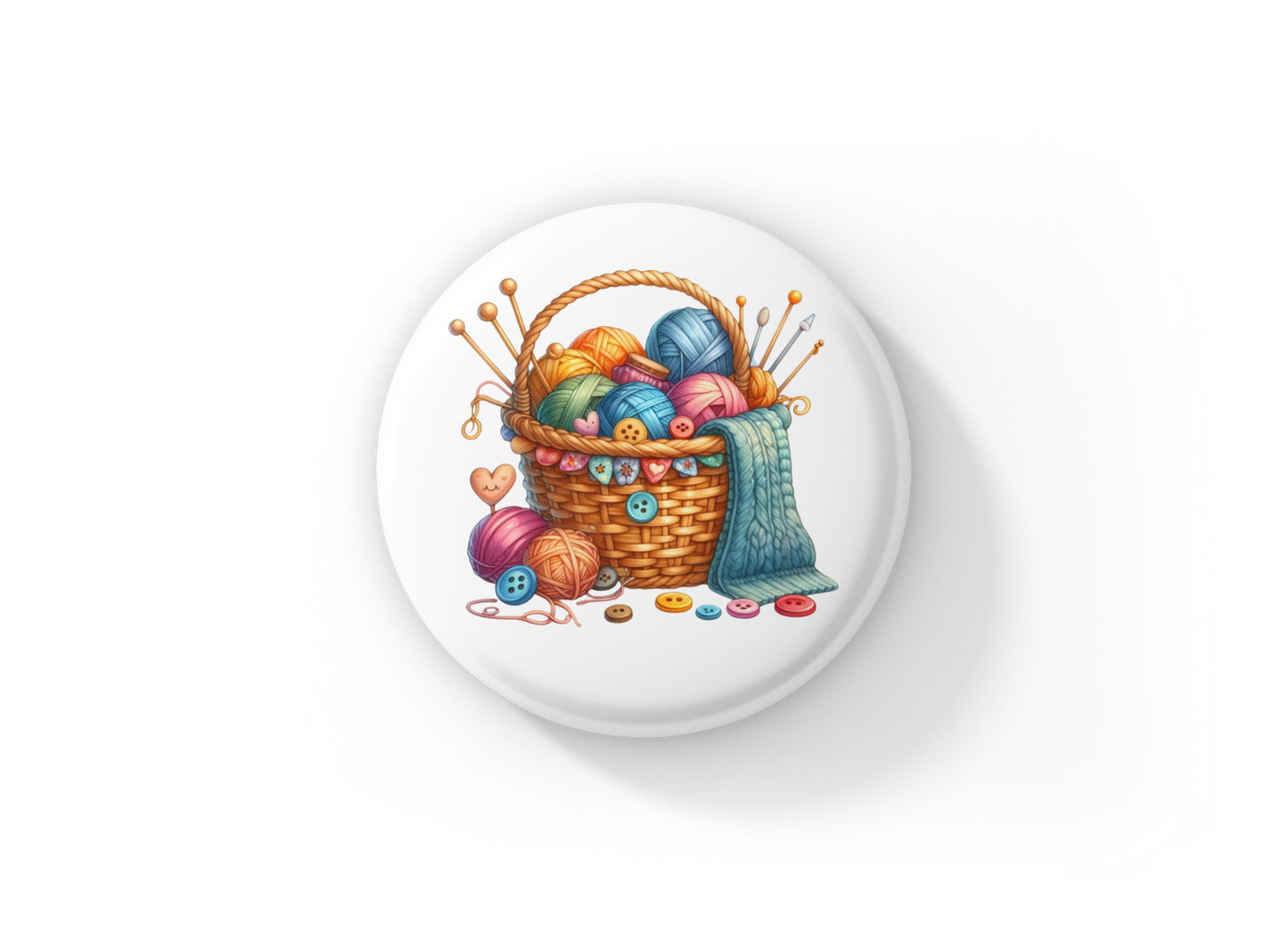 Knitting Basket Pin Back Button, Magnet