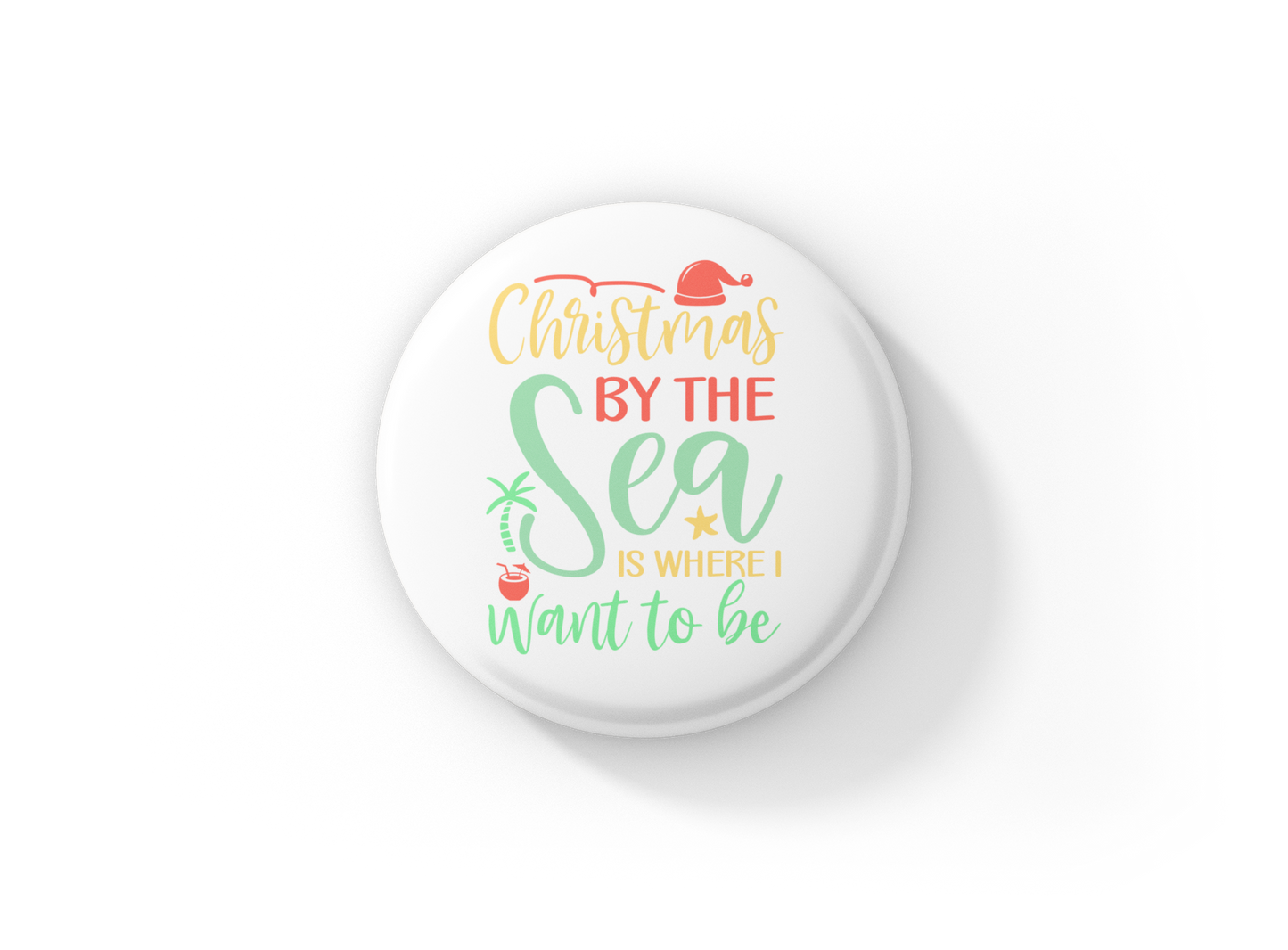 Christmas By The Sea Pin Pin Back Button, Magnet