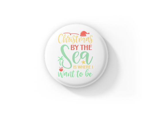 Christmas By The Sea Pin Pin Back Button, Magnet