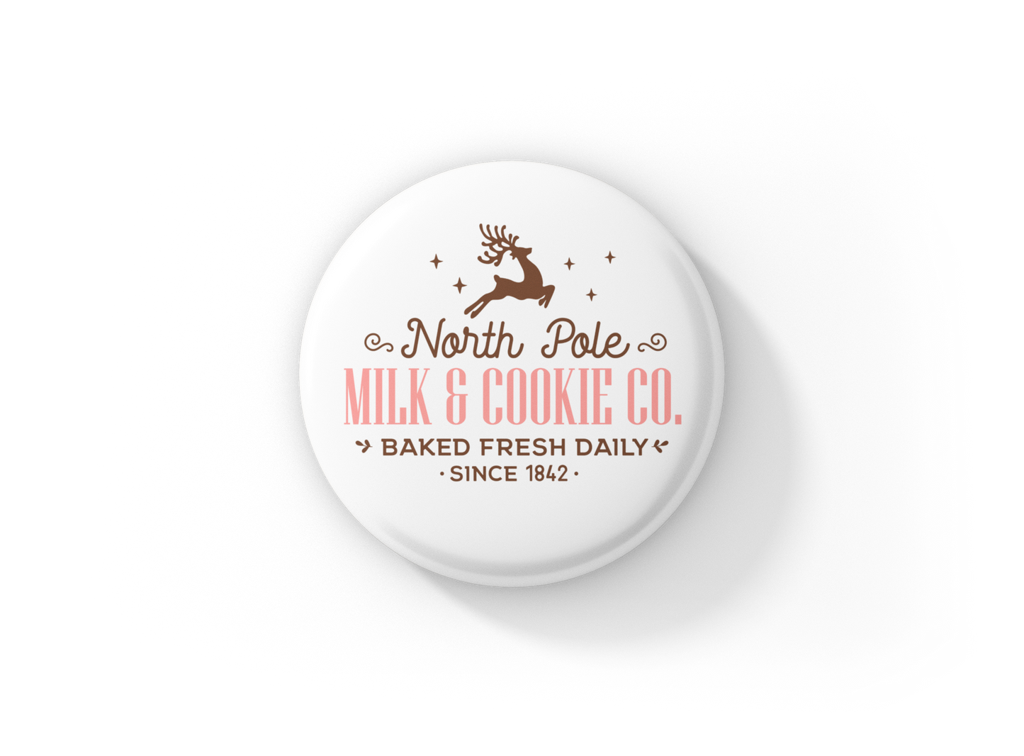 North Pole Milk & Cookie Co Pin Back Button, Magnet