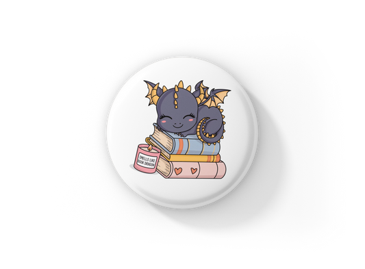 Smells Like Book Dragon Pin Back Button, Magnet
