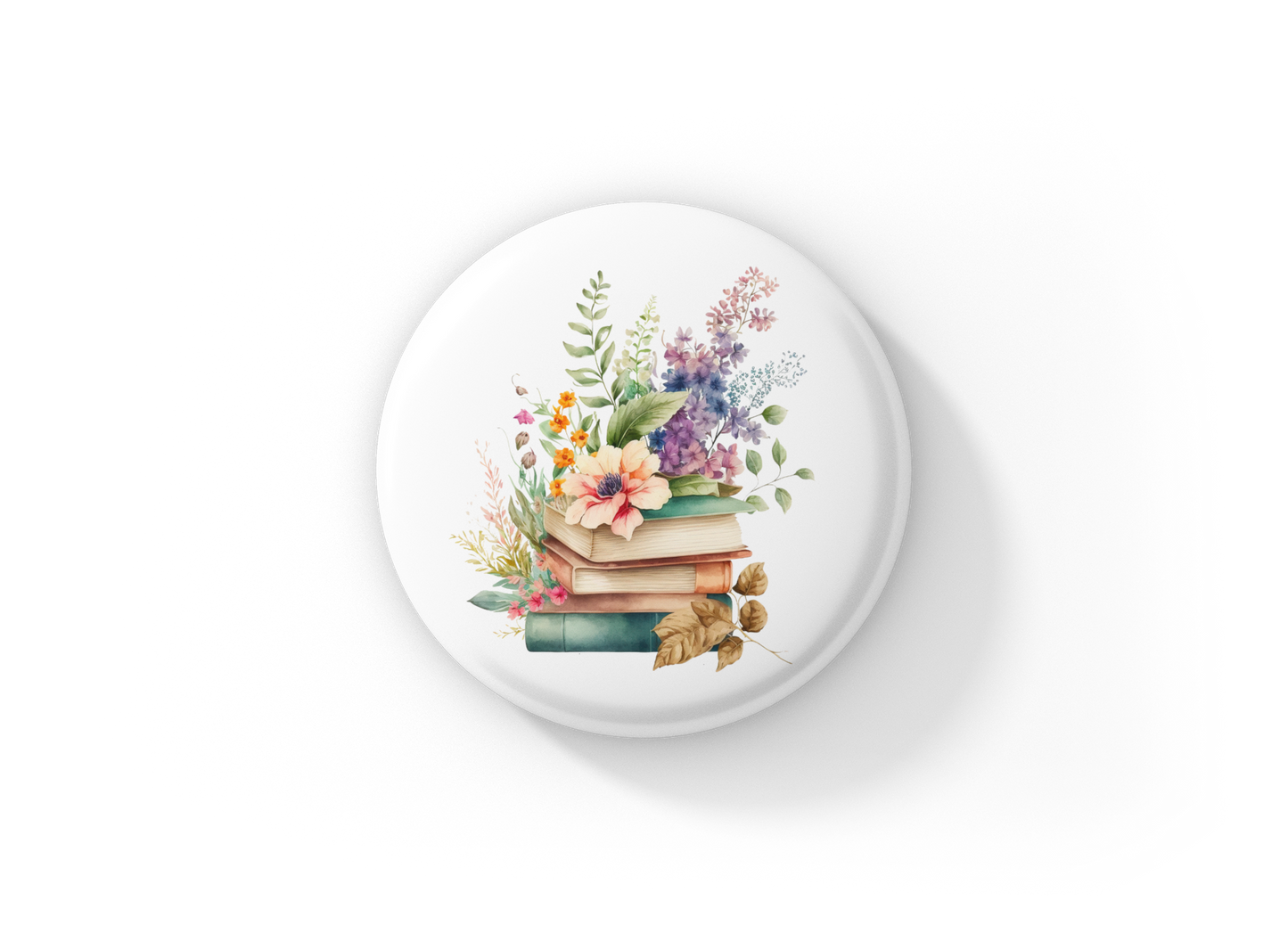 Floral Books Pin Back Button