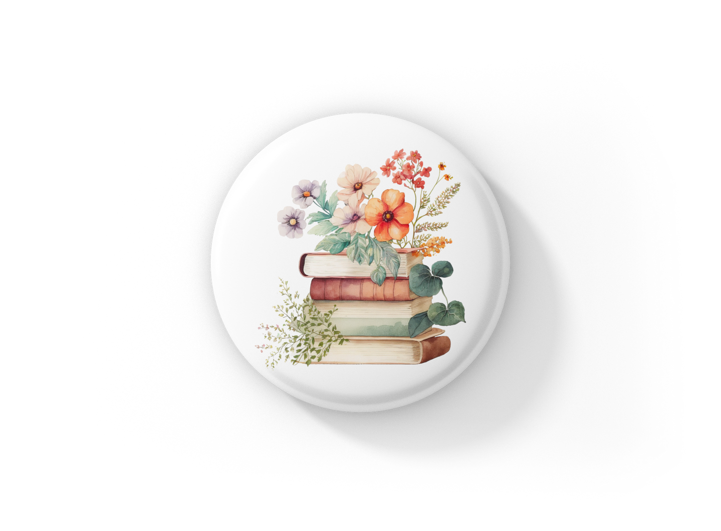 Floral Books 7 Pin Back Button, Magnet, Keychain