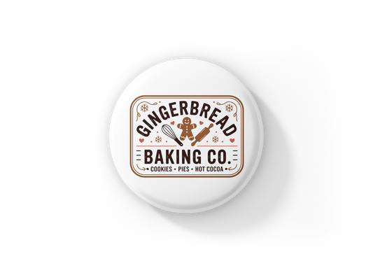 Gingerbread Baking Co Pin Back Button, Magnet