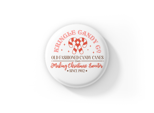 Kringle Candy Co Pin Back Button, Magnet
