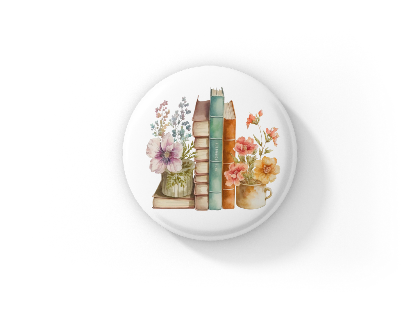 Floral Books 8 Pin Back Button, Magnet, Keychain