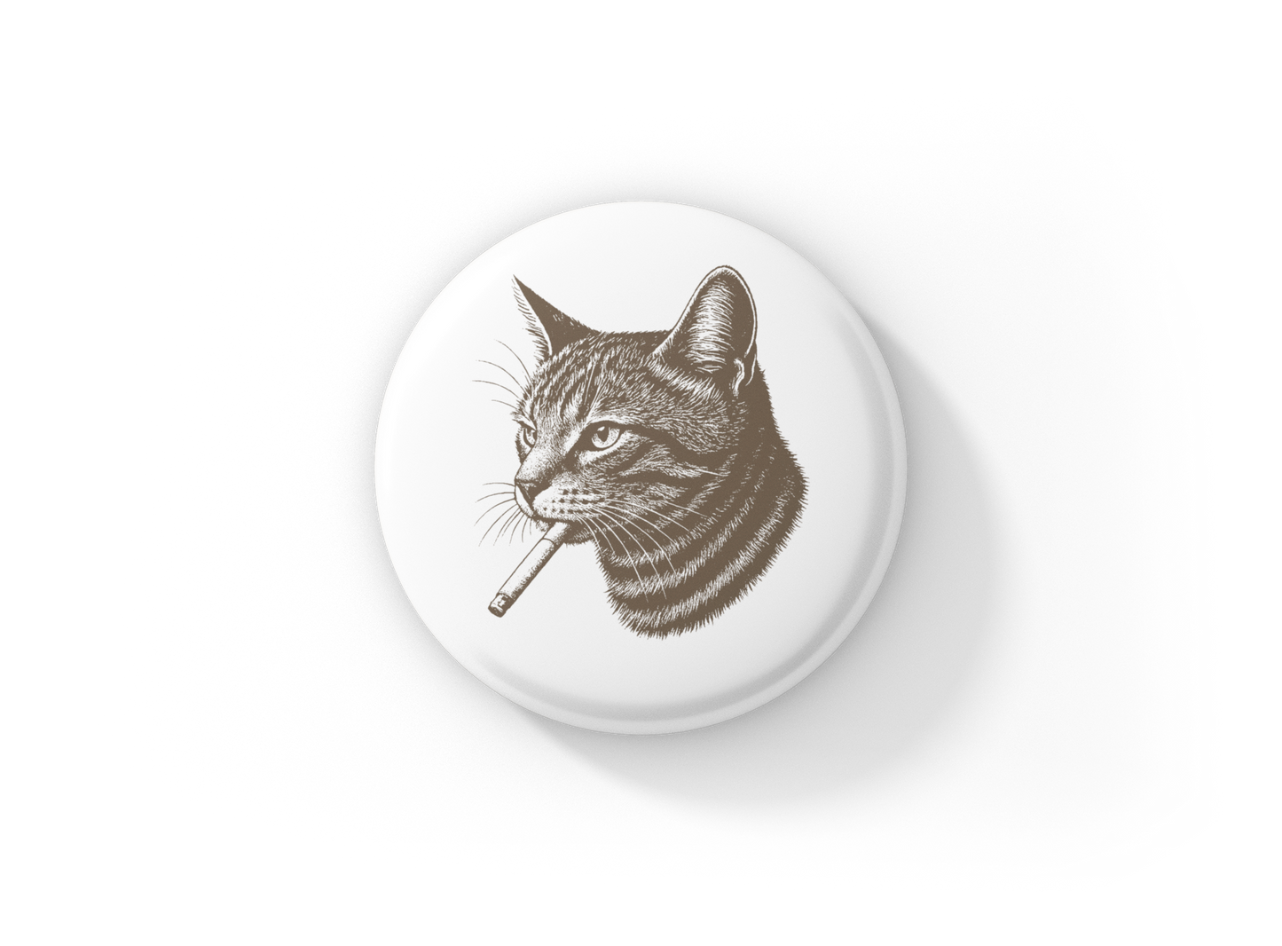 Smoking Cat Pin Back Button, Magnet