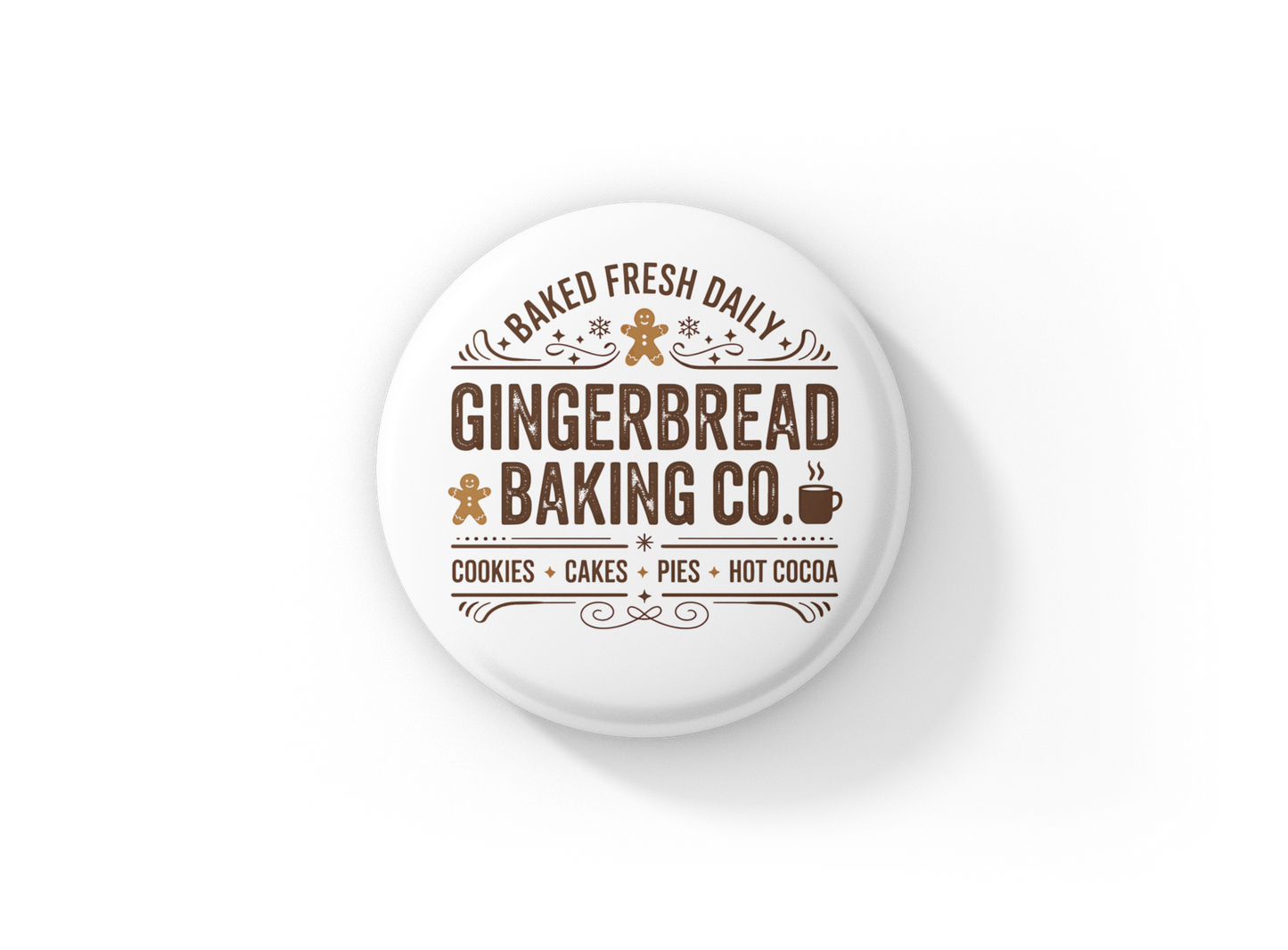 Gingerbread Baking Co Pin Back Button, Magnet