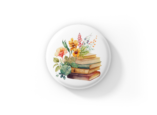 Floral Books Pin Back Button